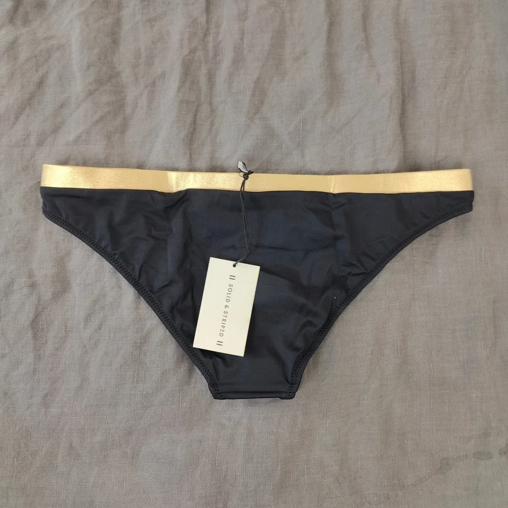 Solid & Striped Womens Bikini Bottom Large Black Gold Metallic Trim Glam Resort‎